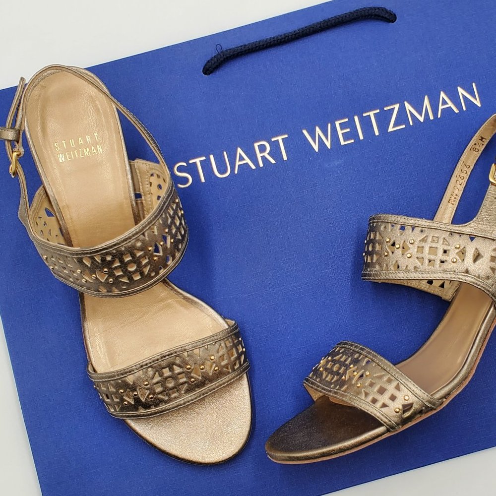 Stuart Weitzman Metallic Leather Kitten Heels - Picture 16 of 16